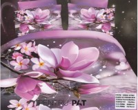 Lenjerie de pat bumbac satinat 3D mov cu magnolii